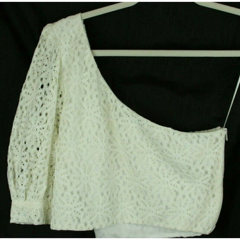 Topshop Top Off Shoulder Women's Size 10 Ivory Lace Cropped Floral